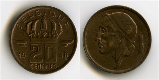 Belgica - Centimo 20 - 1958