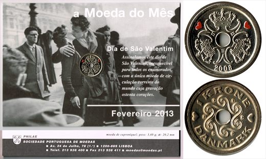 Dinamarca - Coroa 1 - 2008 Moeda do mes fevereiro 2013