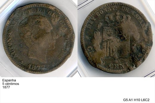 Espanha - Centimo 5 - 1877 - G5 A1 H10 L6C2