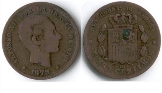 Espanha - Centimo 5 - 1879