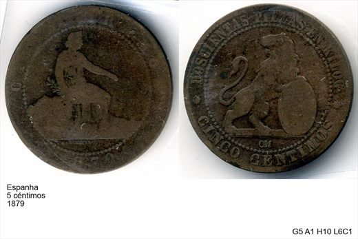 Espanha - Centimo 5 - 1879 - G5 A1 H10 L6C1