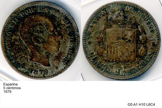 Espanha - Centimo 5 - 1879 - G5 A1 H10 L6C4