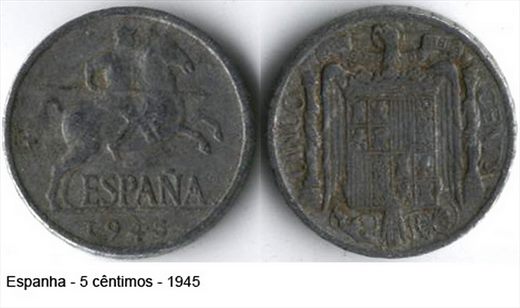 Espanha - Centimo 5 - 1945