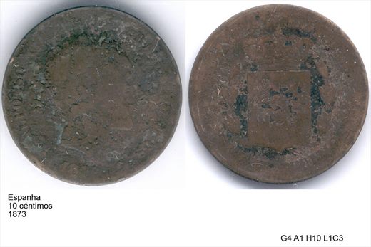 Espanha - Centimo 10 - 1873 - G4 A1 H10 L1C3