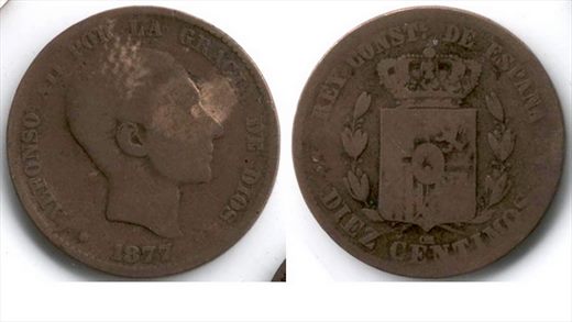 Espanha - Centimo 10 - 1877
