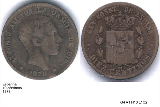Espanha - Centimo 10 - 1878 - G4 A1 H10