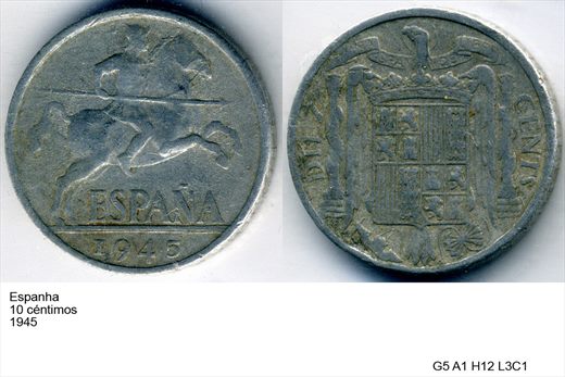 Espanha - Centimo 10 - 1945 - G5 A1 H12 L3C1