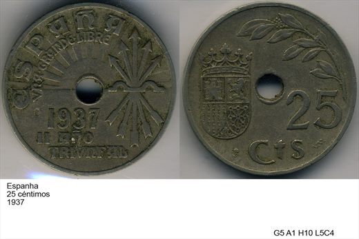 Espanha - Centimo 25 - 1937 - G5 A1 H10 L5C4
