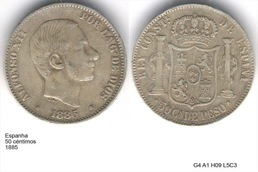 Espanha - Centimo 50 - 1885 - G4 A1 H09 L5C3
