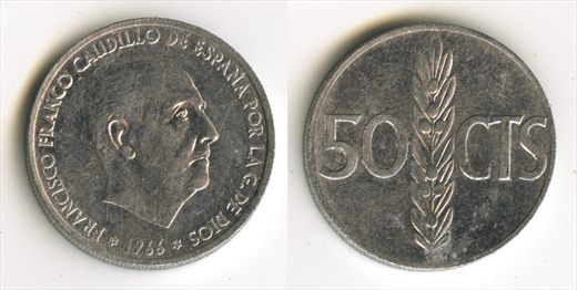 Espanha - Centimo 50 - 1966