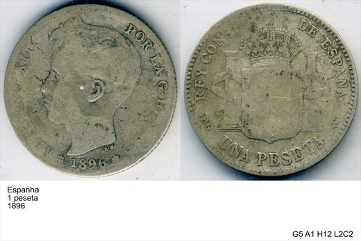 Espanha - Peseta 1 - 1896 - G5 A1 H12 L2C2