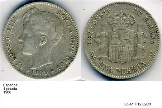 Espanha - Peseta 1 - 1900 - G5 A1 H12 L2C3