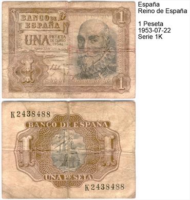 Espanha - Peseta 1 - 1953-07-22 - Serir K