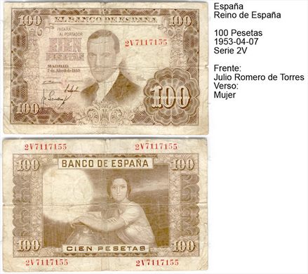Espanha - Peseta 100 - 1953-04-07 - Serie 2V