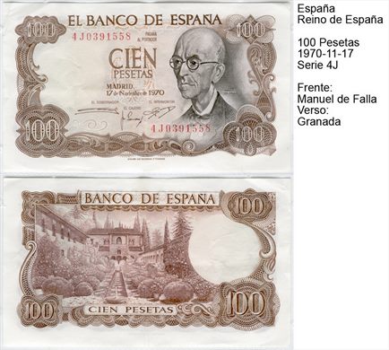 Espanha - Peseta 100 - 1970-11-17 - Seire 4J