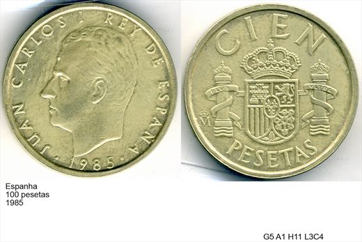 Espanha - Peseta 100 - 1985 - G5 A1 H11 L3C4