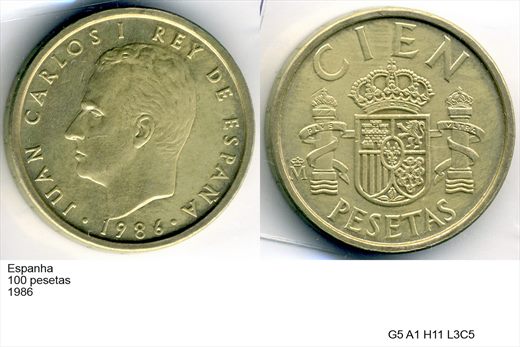 Espanha - Peseta 100 - 1986 - G5 A1 H11 L3C5