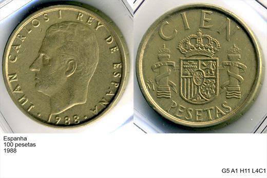 Espanha - Peseta 100 - 1988 - G5 A1 H11 L4C1