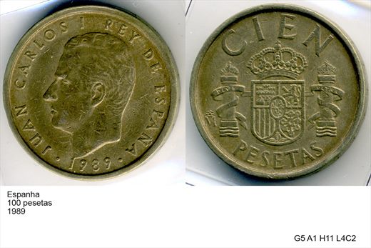 Espanha - Peseta 100 - 1989 - G5 A1 H11 L4C2