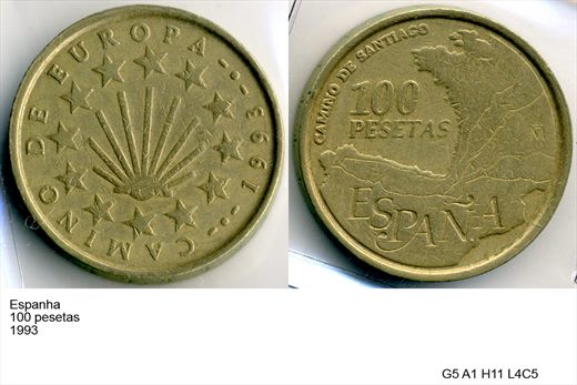 Espanha - Peseta 100 - 1993 - G5 A1 H11 L4C5