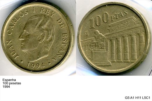 Espanha - Peseta 100 - 1994 - G5 A1 H11 L5C1