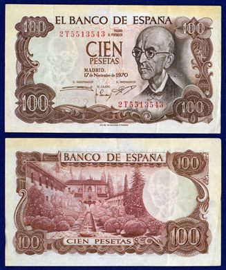 Espanha - Peseta 100 - 1970-11-17 serie T