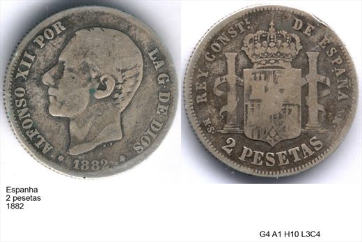 Espanha - Peseta 2 - 1882 - G4 A1 H10 L3C4