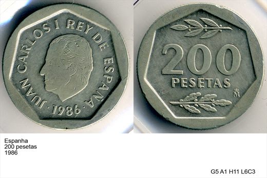 Espanha - Peseta 200 - 1986 - G5 A1 H11 L6C3