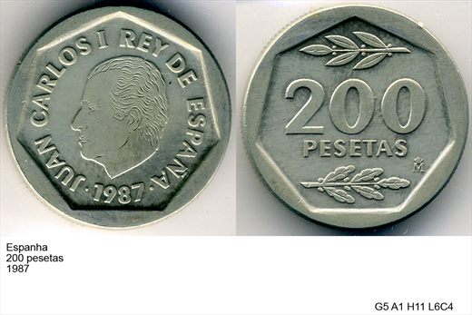 Espanha - Peseta 200 - 1987 - G5 A1 H11 L6C4