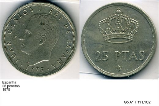 Espanha - Peseta 25 - 1975 - G5 A1 H11 L1C2
