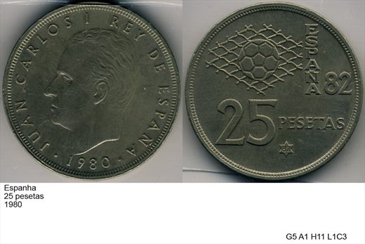 Espanha - Peseta 25 - 1980 - G5 A1 H11 L1C3