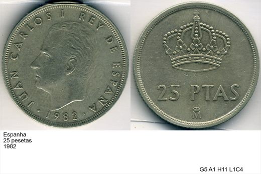 Espanha - Peseta 25 - 1982 - G5 A1 H11 L1C4