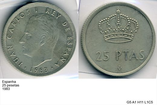 Espanha - Peseta 25 - 1983 - G5 A1 H11 L1C5