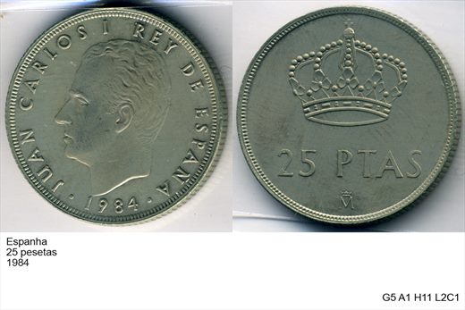 Espanha - Peseta 25 - 1984 - G5 A1 H11 L2C1