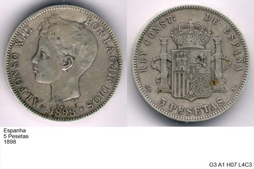 Espanha - Peseta 5 - 1898 - G3 A1 H07 L4C3