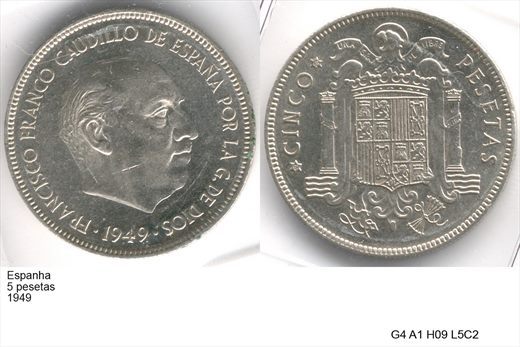 Espanha - Peseta 5 - 1949 - G4 A1 H09 L5C2