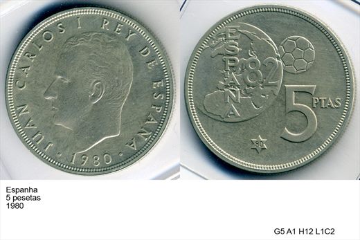Espanha - Peseta 5 - 1980 - G5 A1 H12 L1C2