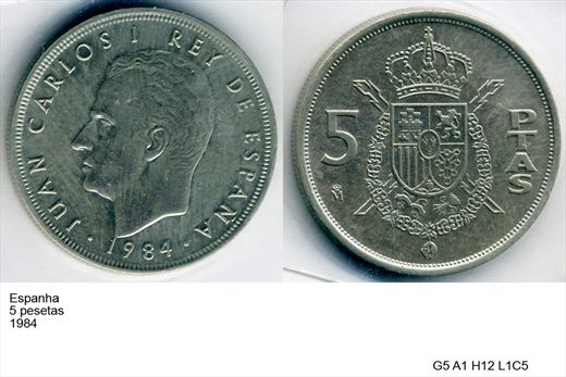 Espanha - Peseta 5 - 1984 - G5 A1 H12 L1C5