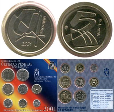 Espanha - Peseta 5 - 2001 (nao circulada)