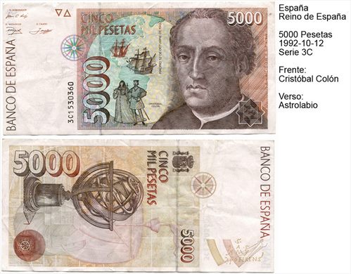 Espanha - Peseta 5000 - 1992-10-12 - Serie 3C