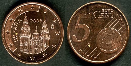 Espanha - Euro Cent 5 - 2008