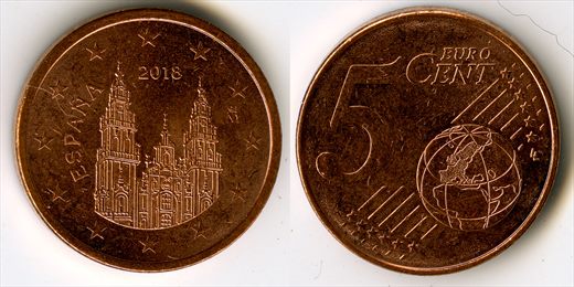 Espanha - Euro cent 5 - 2018
