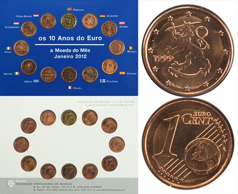 Finlandia - Euro Cent 1 - 1999 (10 Anos do Euro)