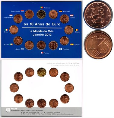 Finlandia - Euro Cent 1 - 1999 - 10 anos do Euro Moeda do mes Janeiro 2012