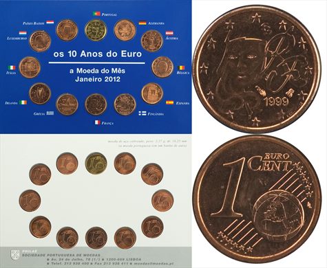 Franca - Euro Cent 1 - 1999 (10 anos do Euro)