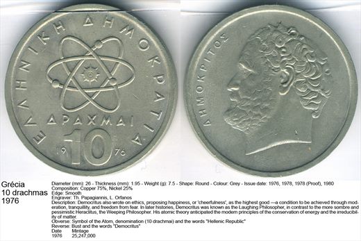 Grecia - Drachma 10 - 1976 - G5 A2 H12 L1C4