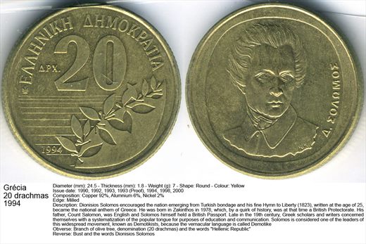 Grecia - Drachma 20 - 1994 - G5 A2 H12 L2C1