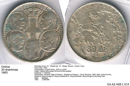 Grecia - Drachma 30 - 1963 - G4 A2 H08 L1C4