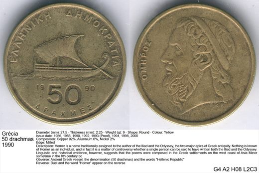Grecia - Drachma 50 - 1990 - G4 A2 H08 L2C3