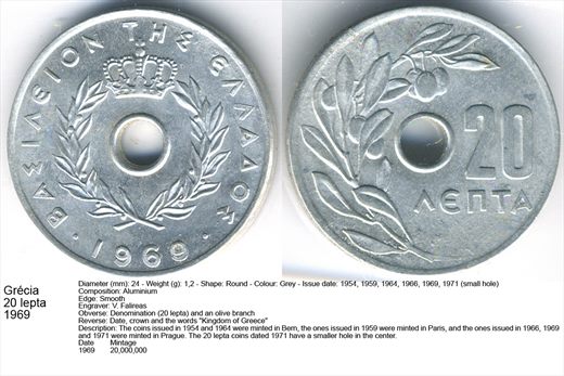 Grecia - Lepta 20 - 1969 - G5 A2 H12 L3C5